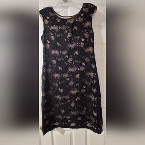 Women's Sleeveless dress with lace overlay. Navy blue. Large.